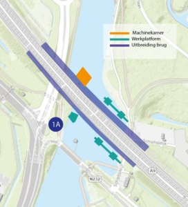 Plattegrond van werkzaamheden Schipholbrug, hierboven beschreven