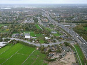 Luchtfoto van traject A9 ter hoogte van Amstelveen